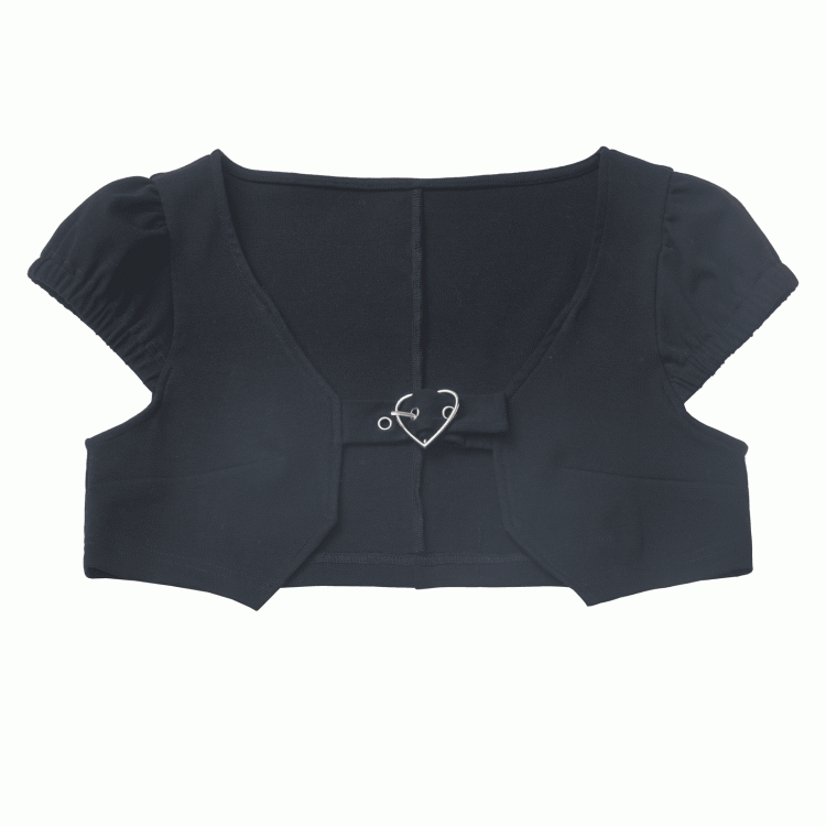 Top Cropped Short Heart Buckle Black Sleeves