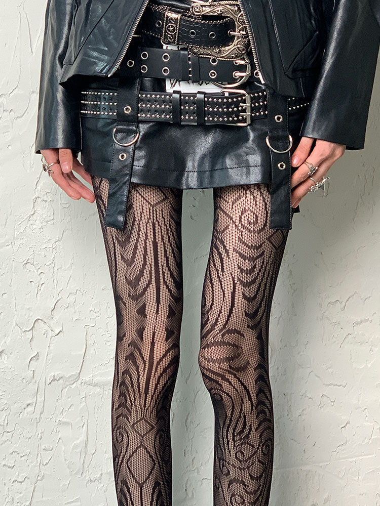 Dunkelgotische schwarze Y2K-Strumpfhose mit unregelmäßigem Design und Hohlsaum