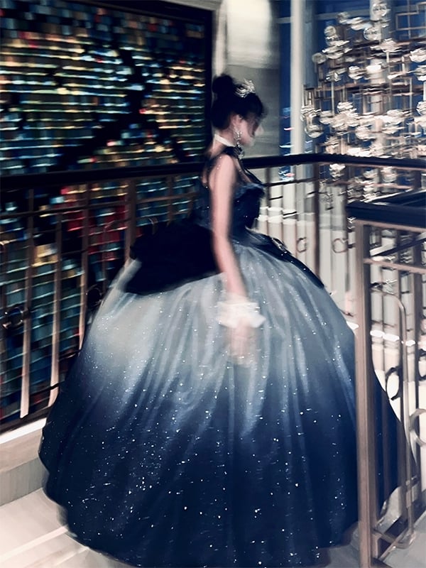 Shimmering Starry Night Gradient Blue Gorgeous Birthday Dress Prom Gown