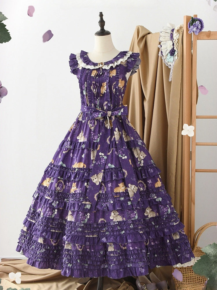 Fashion Skirt Lolita and Print Purple House Jumper Grape Length Dress Changeable Pink Kitty