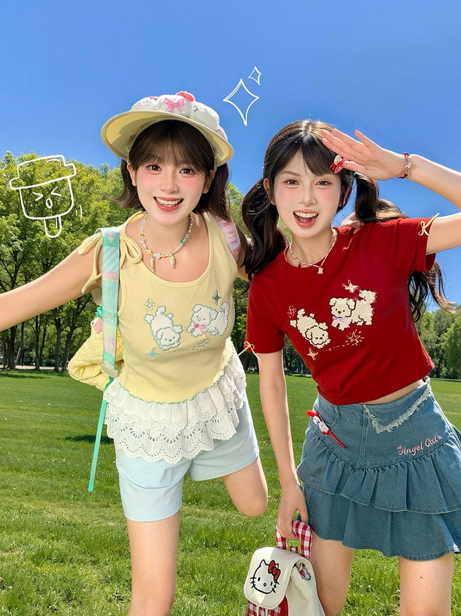 Light Blue Elastic Waist Straight-leg Shorts