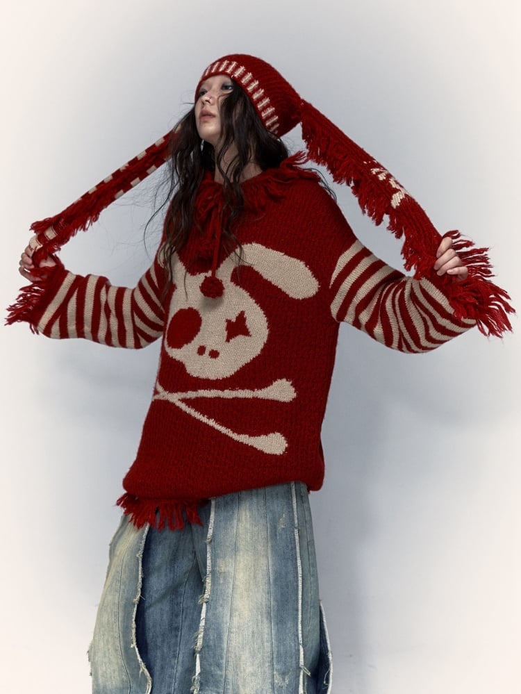 Punk-Hasenohren-Strickmütze