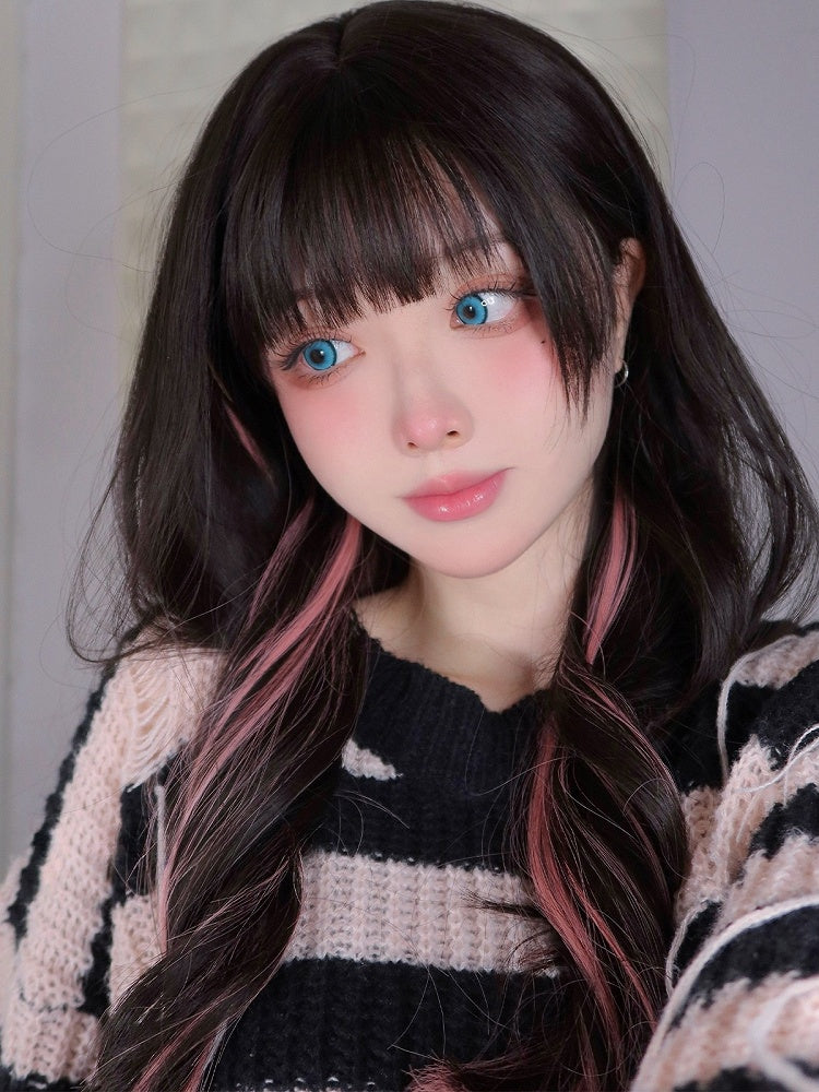 Pink Black Wig And Wavy Length Air 65CM Highlight With Bangs