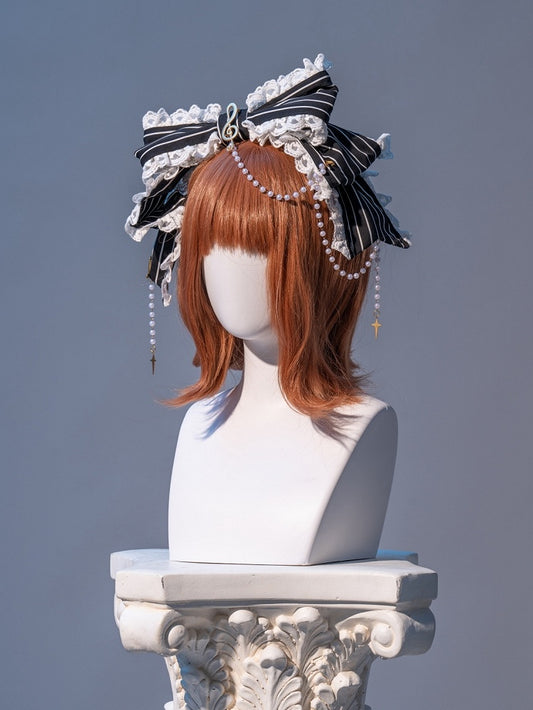 Bead Black and White Striped Bowknot KC