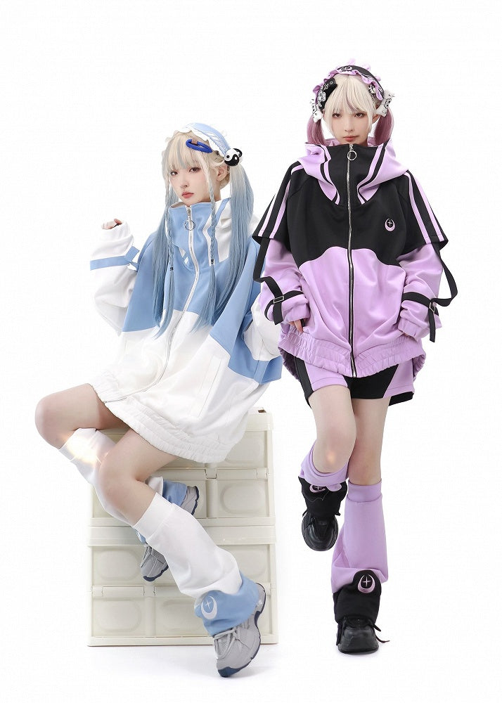 Purple Front Up and Long Sweatershirt Sleeves Jirai Zip Jacket Black Kei