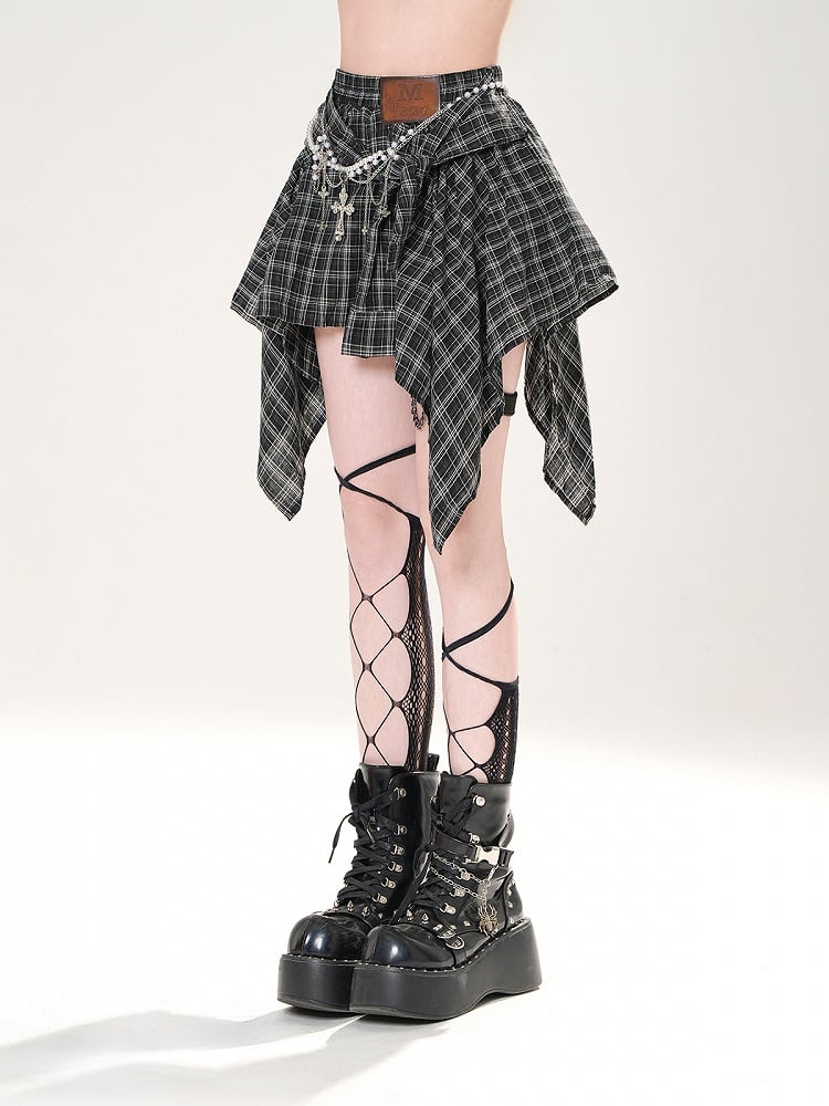 Black Handkerchief Hem Plaid Skirt