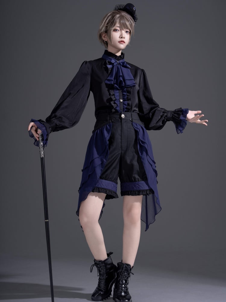 黒と濃紺の王子ショーツとオーバーレイのシエルバイブス王子風衣装