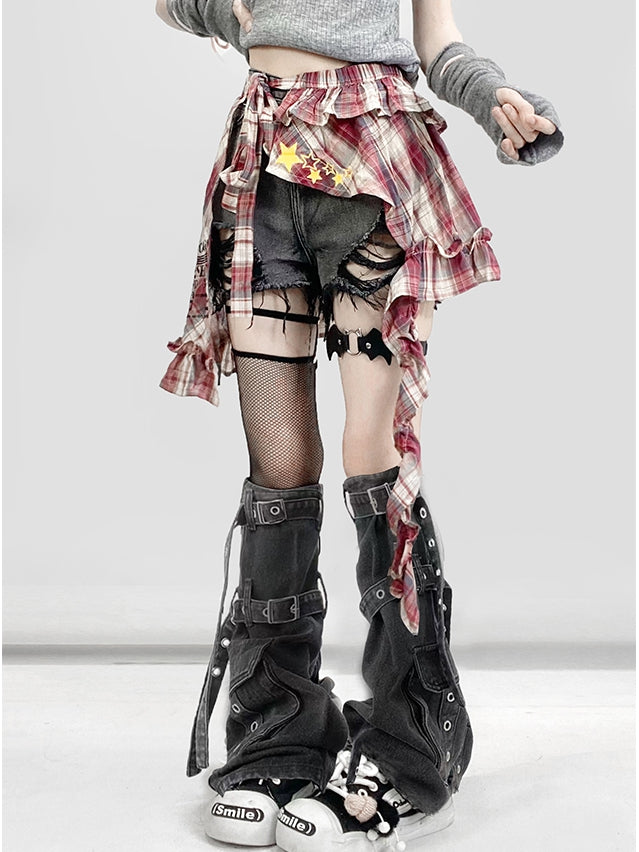 Raw Denim Holes Shorts Bittersweet Distressed Hem Gray