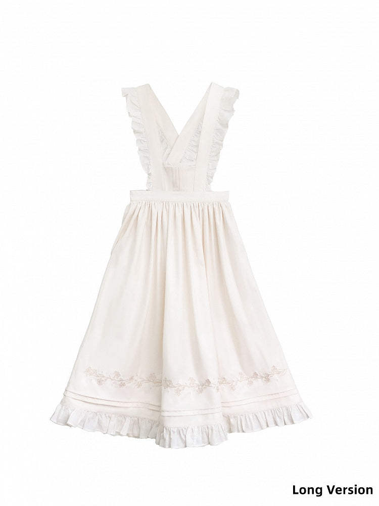 Floral Apron Version Short/Long Embroidery White