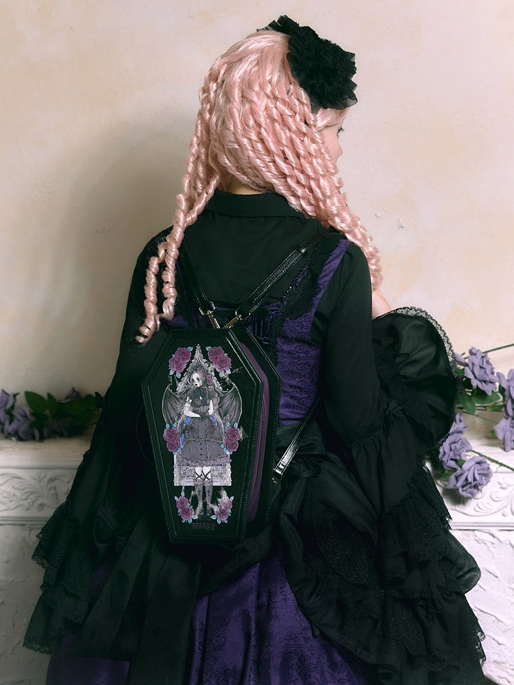 Gothic Schwarze Halloween-Tasche in Sargform mit Grafikdruck