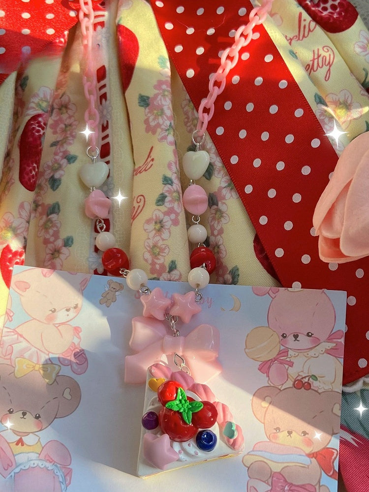 Verzierte rosa Anhänger Kuchen Perlen Halskette Bowknot