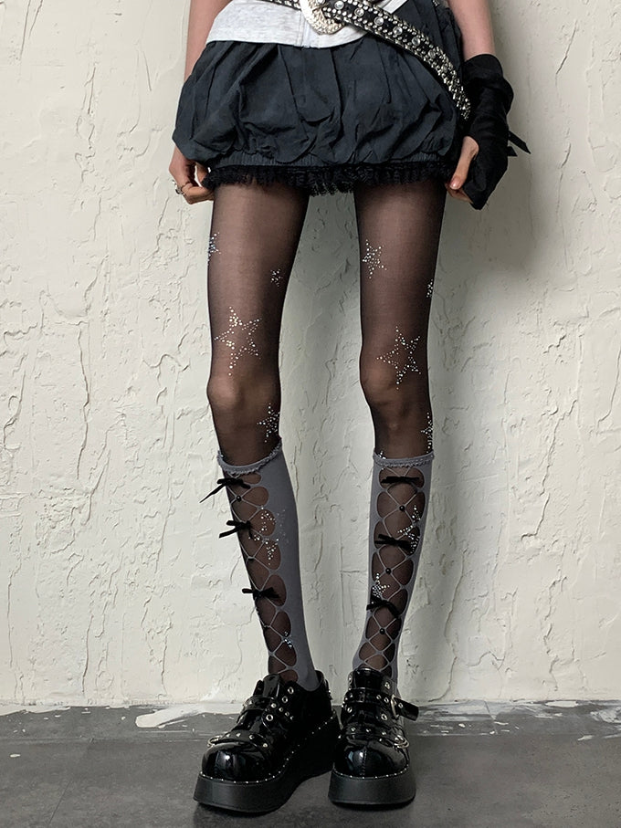 Y2K Star Black Rhinestone Decorated Tights