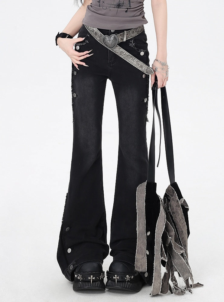 Black Raw Hem Vintage Flared Jeans Glamorous