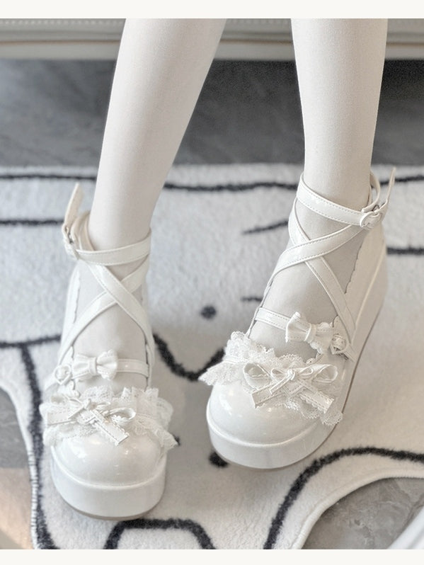 Sweet Lolita Plateau - Schnallen Herz Schuhe Weiß