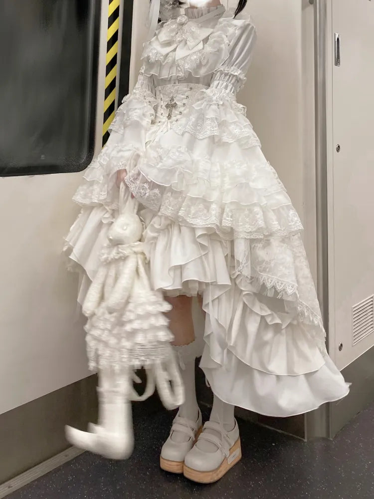 Unterstäbchen Korsett Gothic Lolita Weißer Rock Kordelzug / Taille