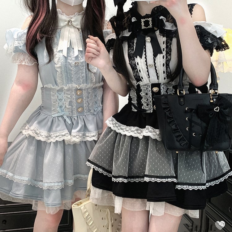 ウエスト スイートハートボタントリム ハイレース ブラック/ピンク/ブルー