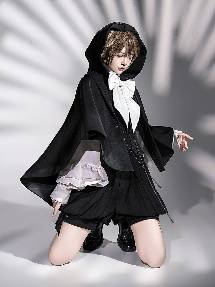 Fashion Ouji Hem Lolita Black Cape High-low