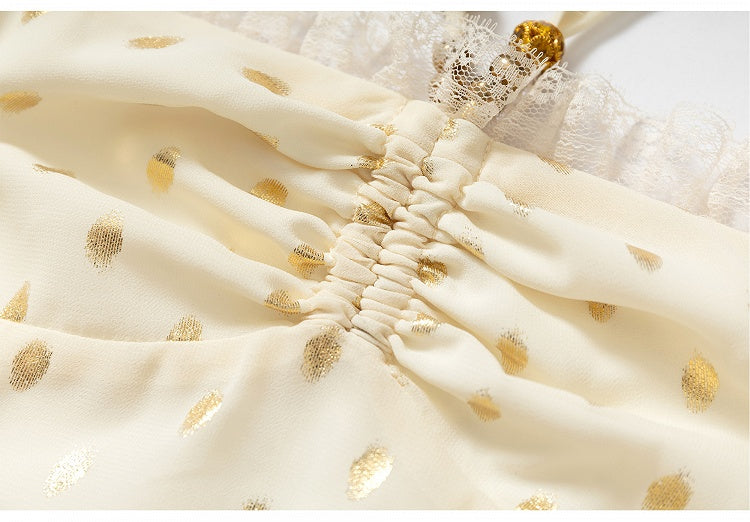 Beige/Black Neck Waist Polka-dot Vintage Halter Lace Patches