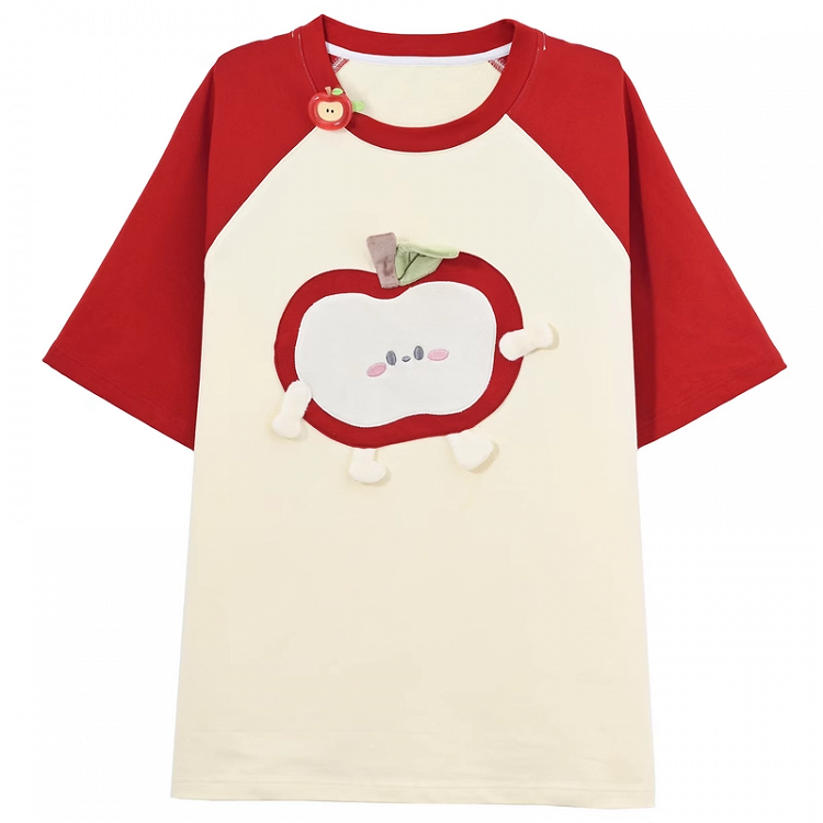 Rot-weißes Colorblock-Design T-Shirt Apple