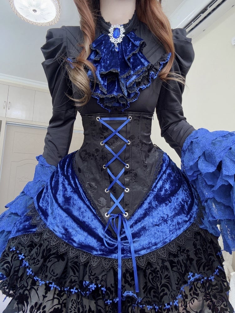 Waist High Skirt Lolita Boned Black Corset Klein Gothic Blue and Super