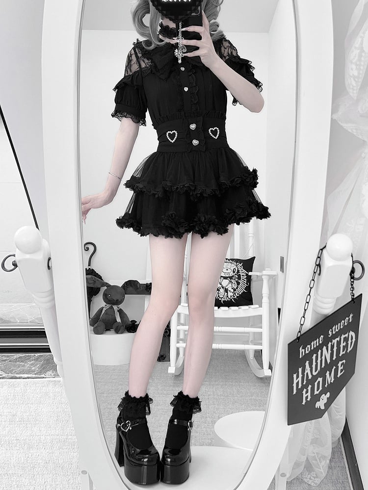 Bluse Kei Jirai Weiß / Knöpfe mit schwarzem Herz