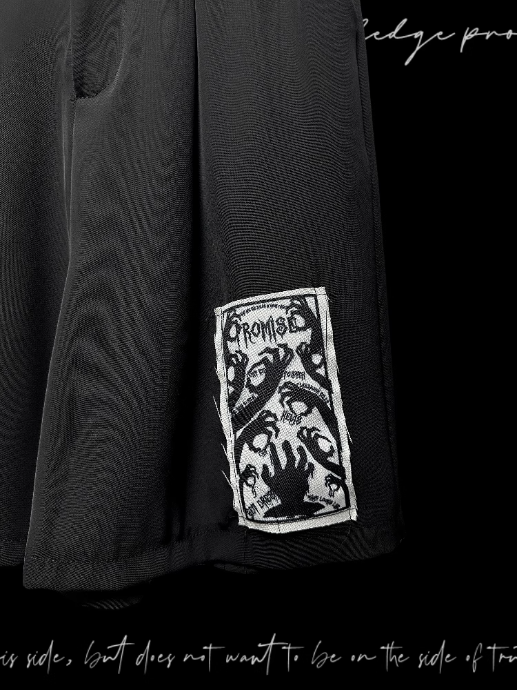 Punk Straight-Leg Shorts Applique Black