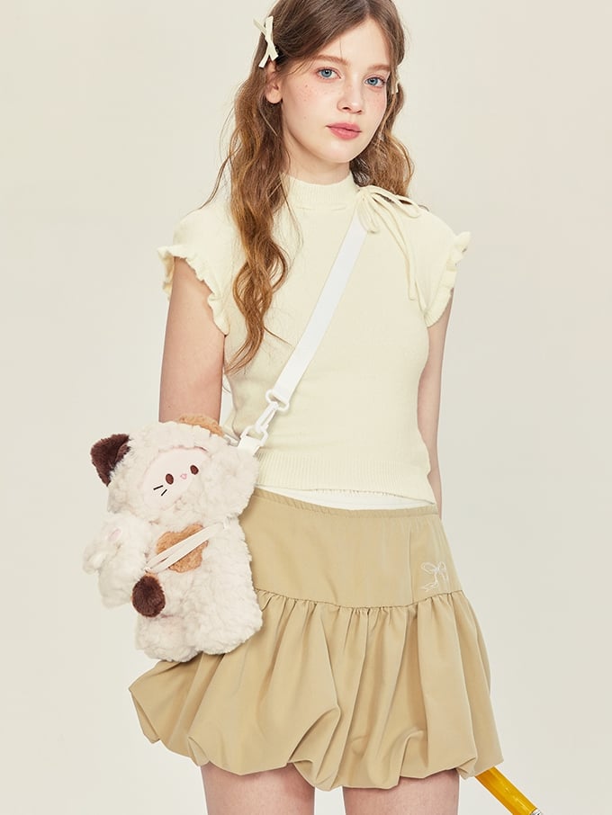 Plush + Options 4 White Backpack/Crossbody Keychain Bag Small/Middle/Large Size Kitty-shaped