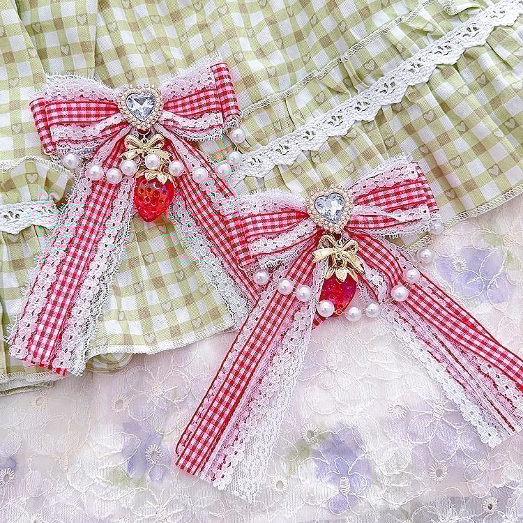 Color Decorated Rhinestone Hairclips 4 Charm Options Beaded Pattern Strawberry Heart Plaid And