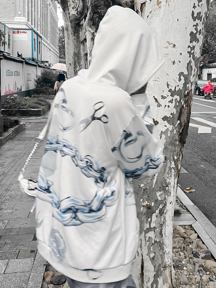 Hoodie And Cyberpunk Scissor White Print Chain