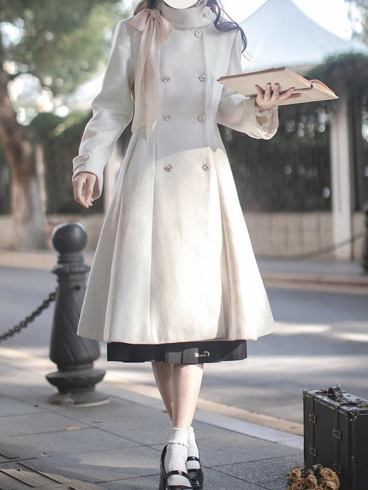 Double-breasted Elegant White Swing Coat