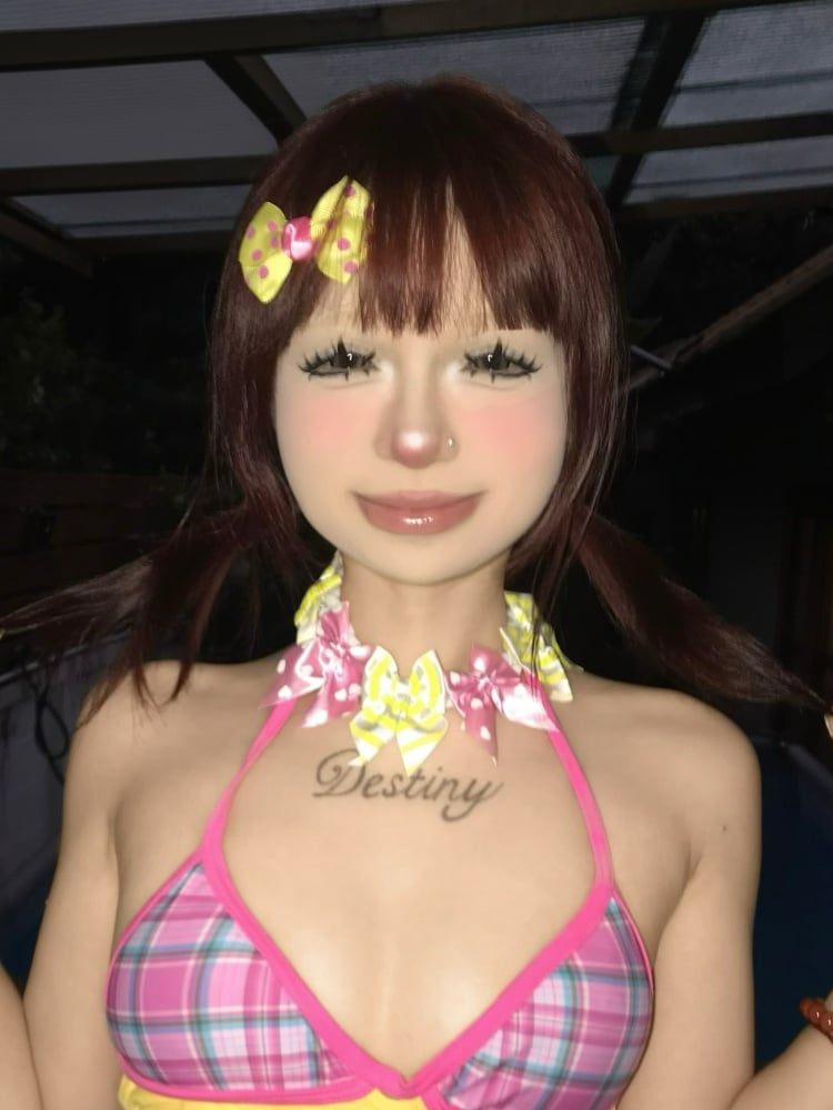 Gyaru – Gelb-rosafarbenes Halsband mit Schleife