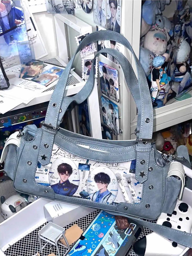 With Charm PU Shoulder Bag Star Blue Ita Y2K