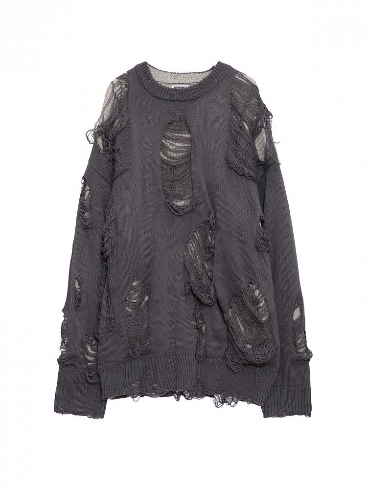 Reversible Gray Distressed Sweater - Cozy Fall/Winter Essential