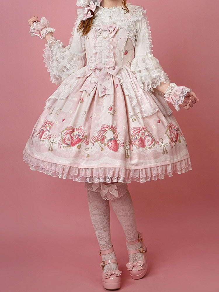 Print Sweet Skirt Strawberry Pink Jumper Lolita