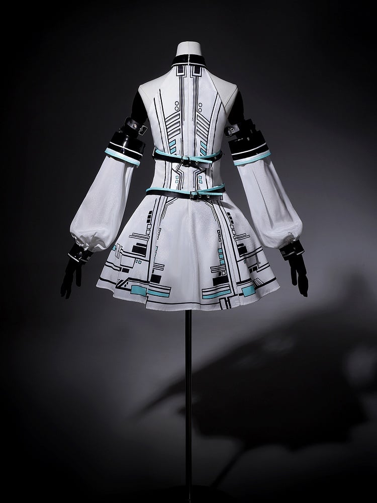 Bunny Sleeves KC Dress Techwear Halter Neck Urban Cyberpunk White + Ears