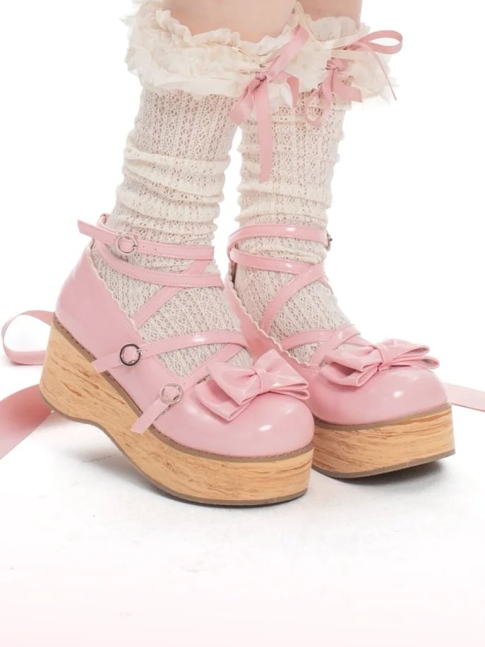 Lolita Zehenschuhe Plateau Rund Süß - Pink Peach