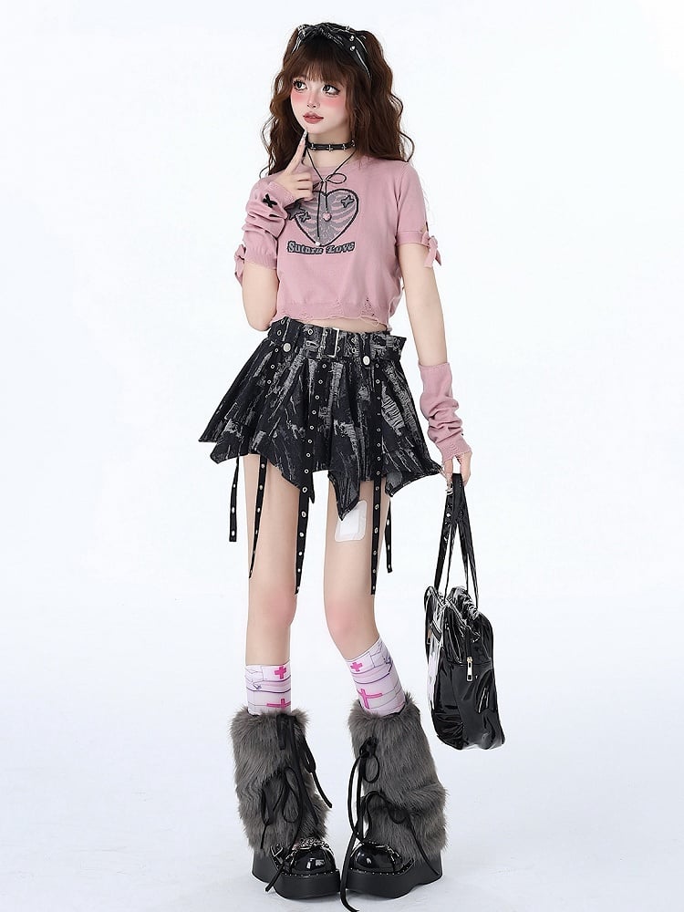 Skirt and Black Tie Hem Dye Handkerchief Gray
