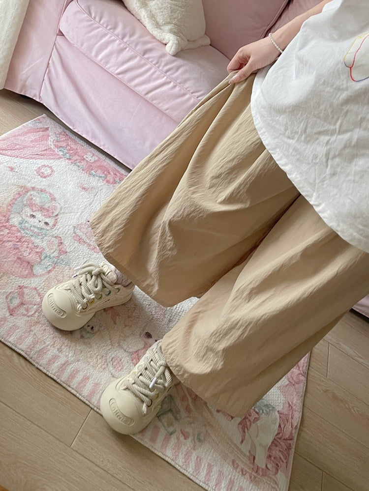 ピンクカーキワイドレッグカットパンツ