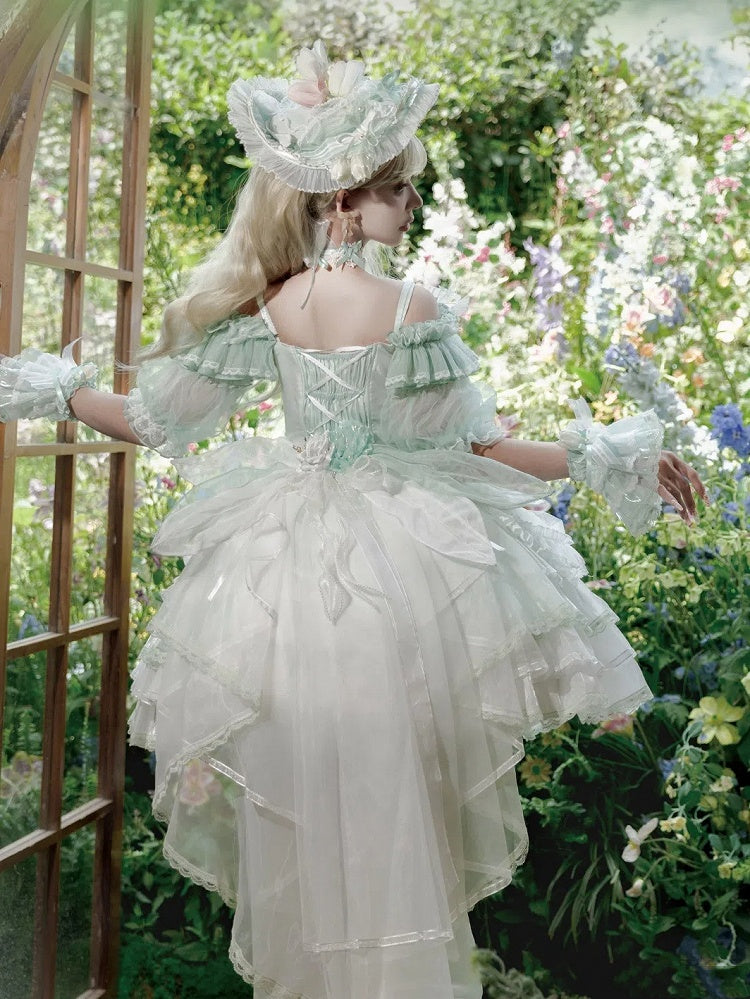 Pink Green Blue Train Tulle Floral /