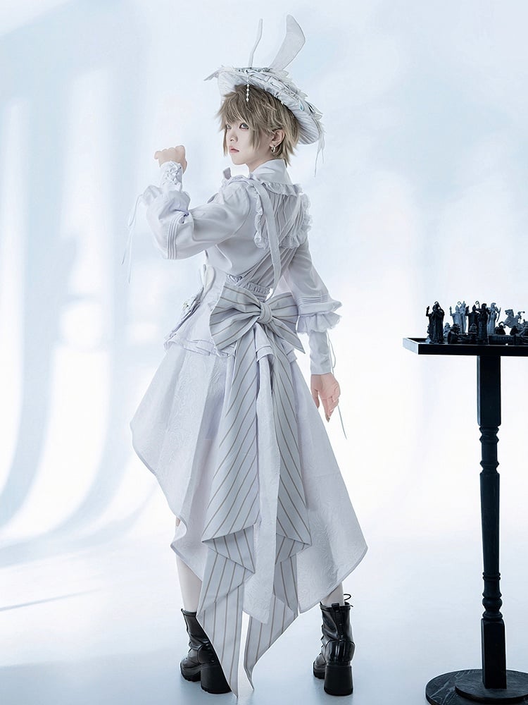 Theater Fashion Peplum Corset Hem Belt White Ouji Bunny Waist Cascading Pleated Flounce