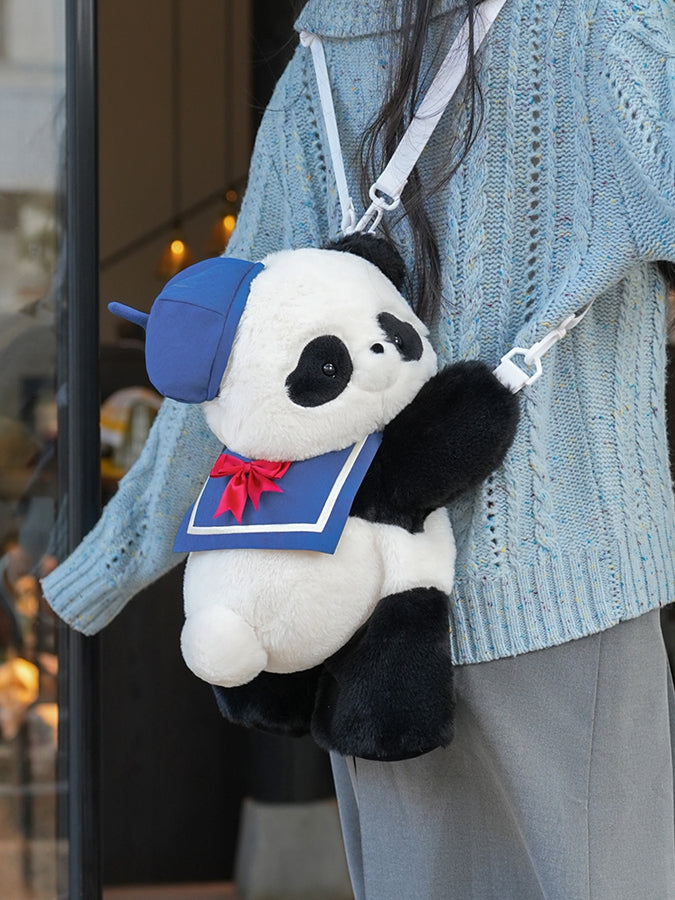 Middle/Large Blue Cute + Sailor Bag Collar Plush Size Backpack/Crossbody Panda Hat