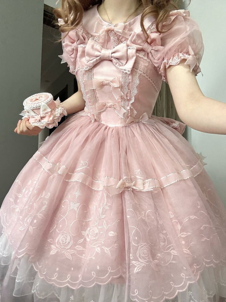 Pink Puff Sleeves Peter Pan Collar Blouse