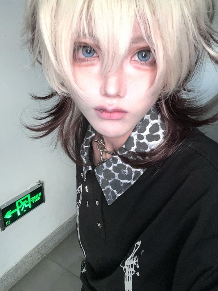 Short Ombre And With Hair Brown White Wig Color Ouji Bangs Length 43CM Air