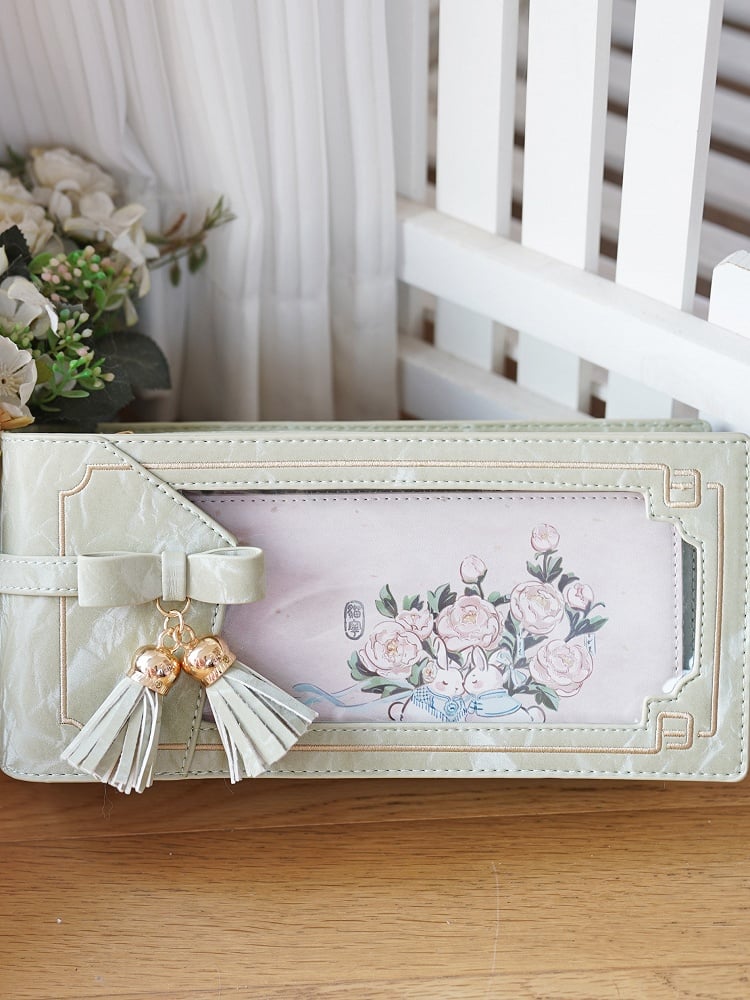 Ita Style Floral Green Cheongsam With Accent Pattern PU Bow Fringe Bag