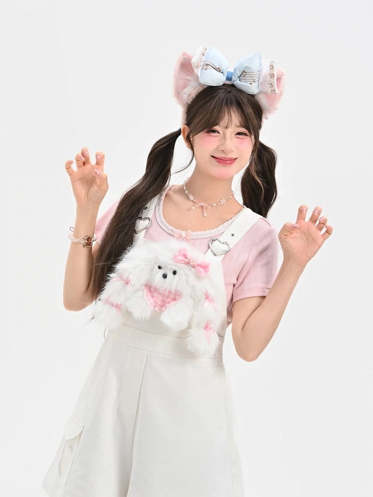 Puppy with White Heart Buckles Overalls Plushie Cute