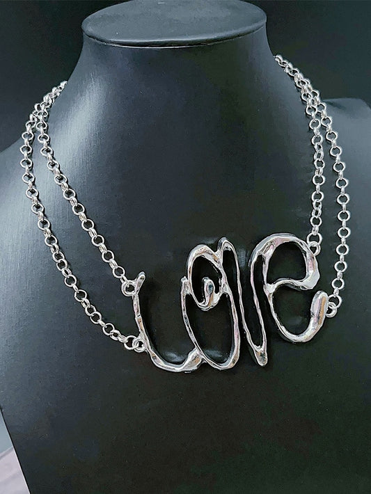 Anhänger Buchstaben Halskette Y2K Silber