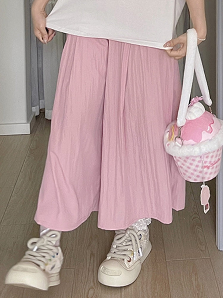 ピンクカーキワイドレッグカットパンツ