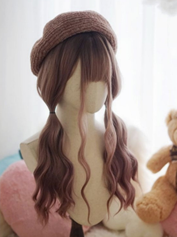 Purple Ombre Long Wavy Wig With Full Bangs