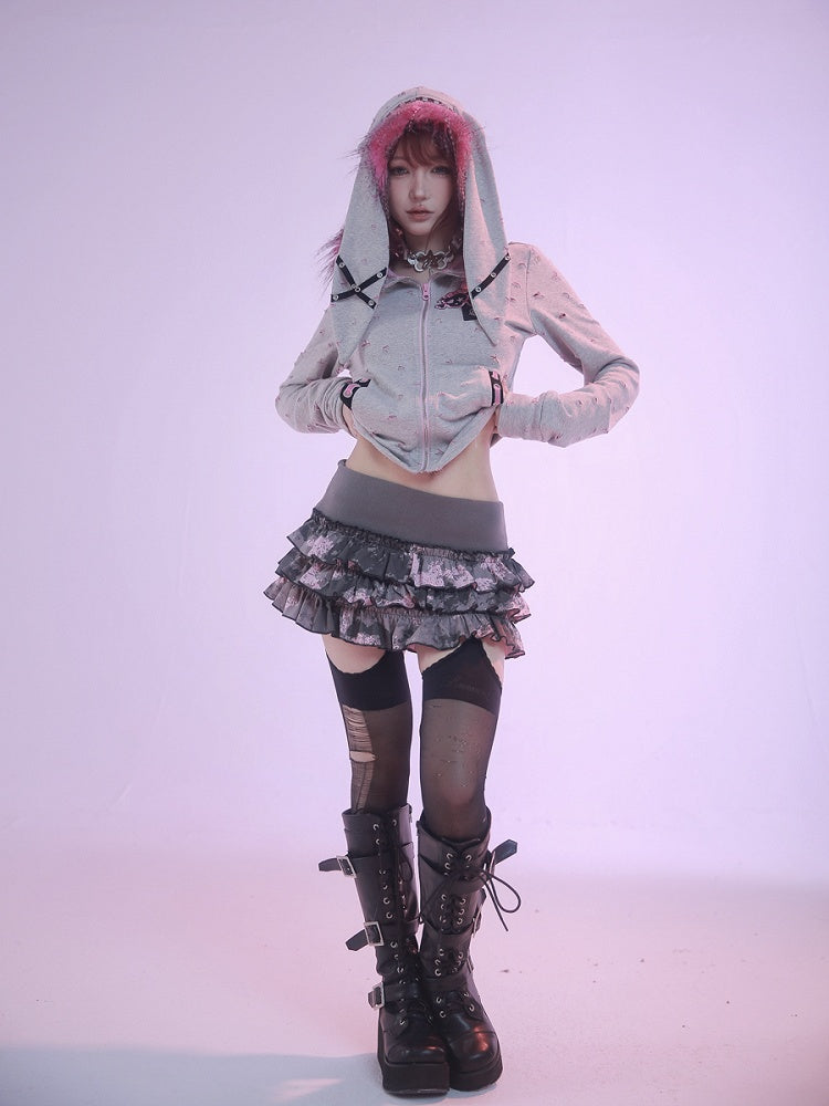 Grey Low Waist Camouflage Skirt