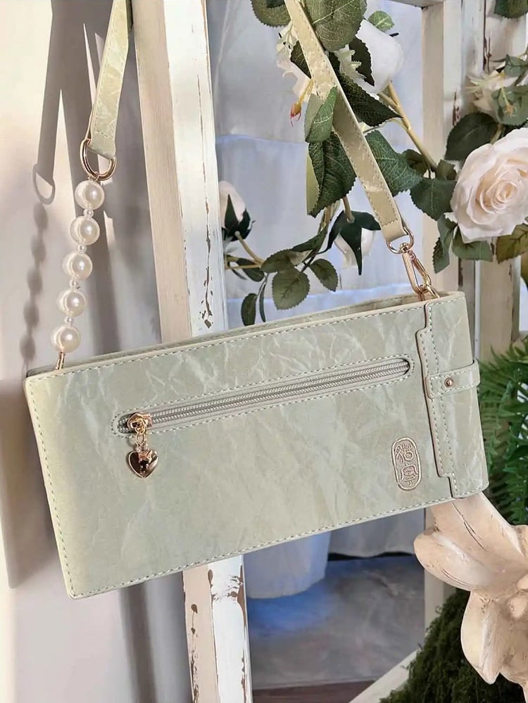 Ita Style Floral Green Cheongsam With Accent Pattern PU Bow Fringe Bag